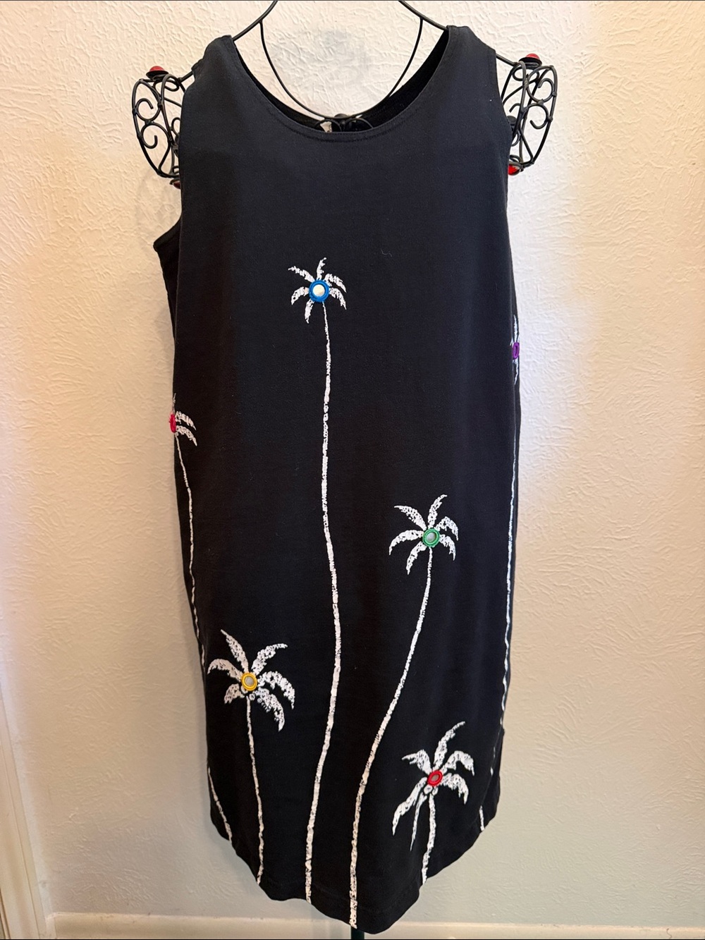 🌴🌴🌴BOGOHO🌴🌴🌴Black Palm Tree Embroidered Sleeveless Dress-M